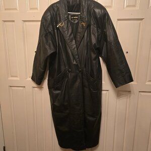 Vintage Le Monti Black Leather Trench Coat - SIze L